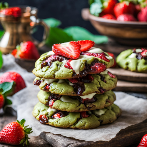 Strawberry Matcha & White Chocolate Cookies